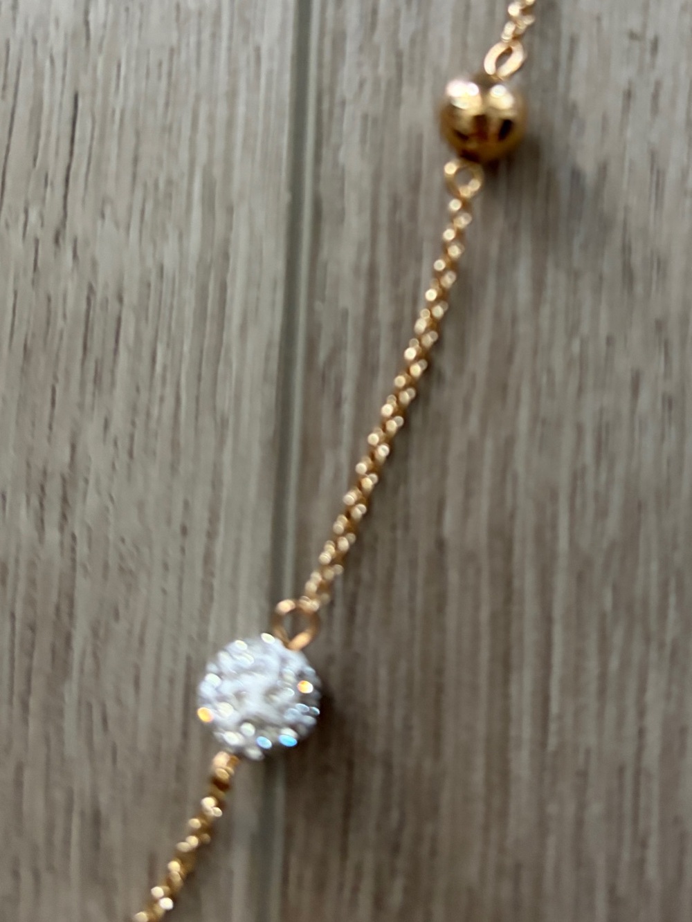Gold Beaded Station Necklace with White Pavé Spheres - Picture 4 of 7